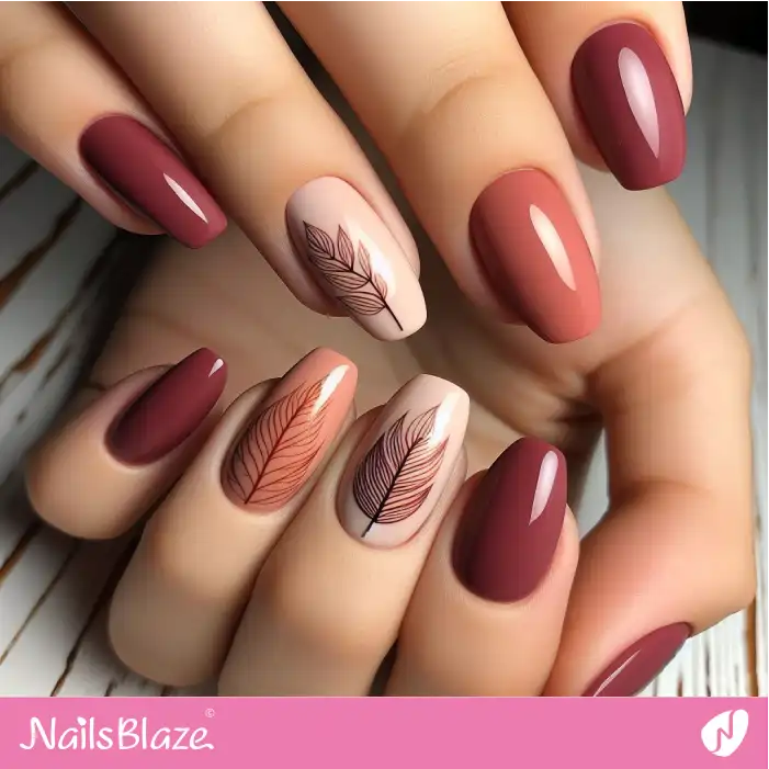Fall Leaves on Peach Fuzz Nails | Nature-inspired Nails - NB1667